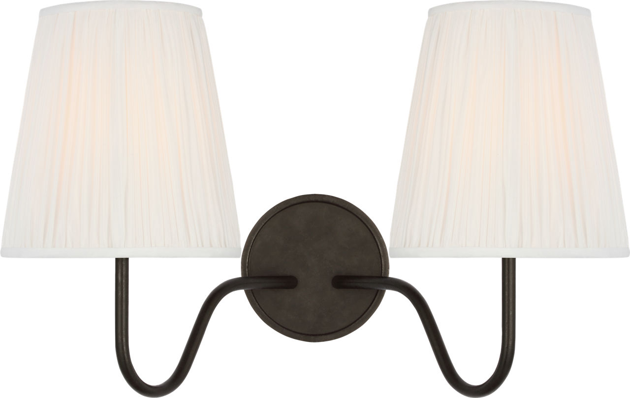 Lyndsie 11" Double Sconce in Aged Iron with Silk Pleated Shades
