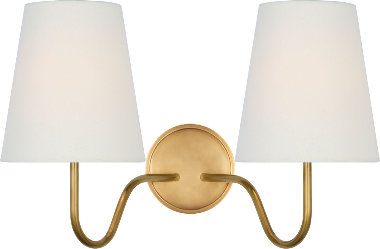 Lyndsie 11" Double Sconce in Hand-Rubbed Antique Brass with Linen Shades