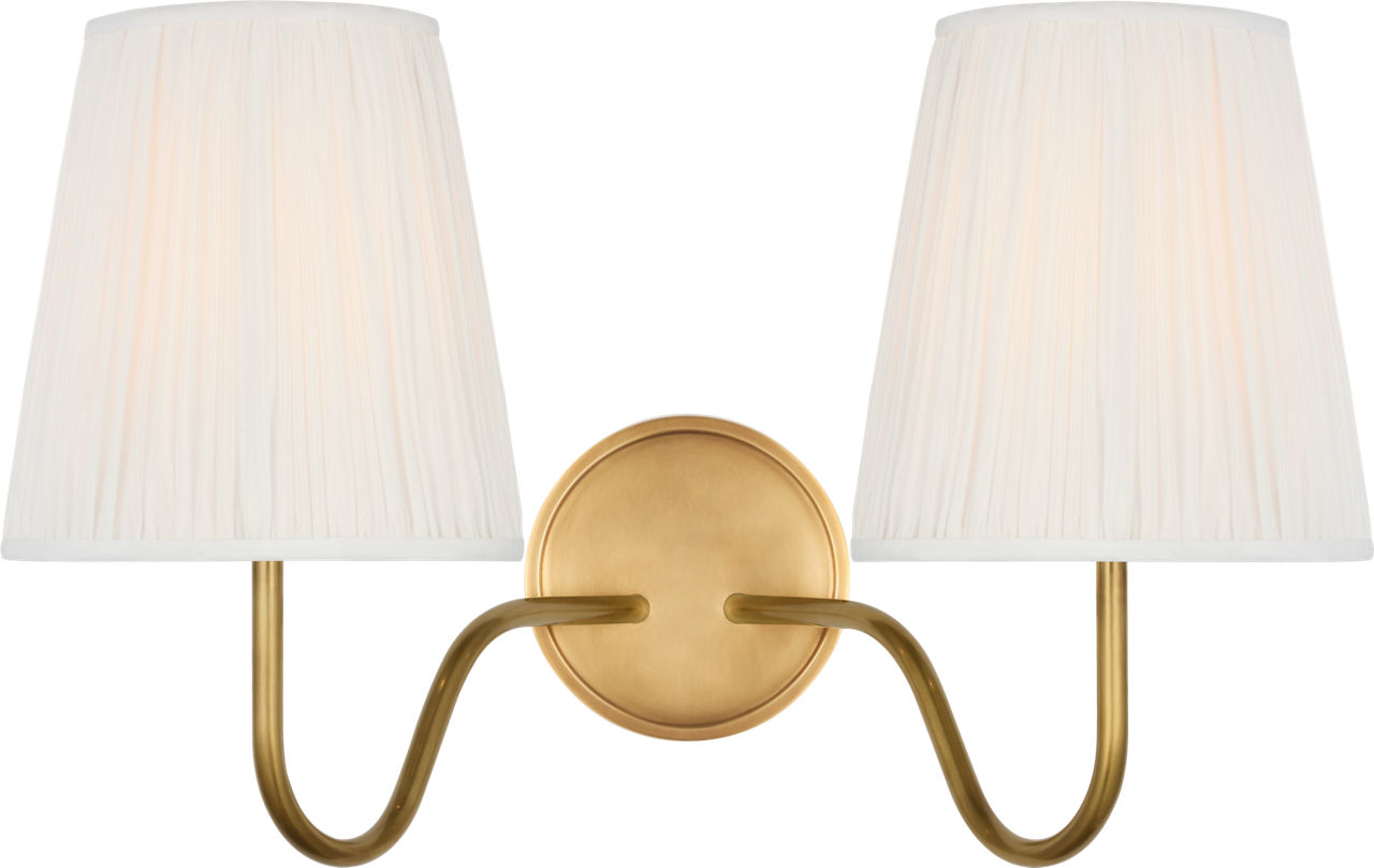 Lyndsie 11" Double Sconce in Hand-Rubbed Antique Brass with Silk Pleated Shades