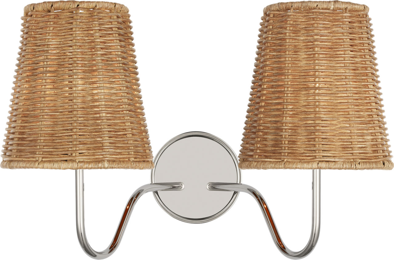 Lyndsie 11" Double Sconce in Polished Nickel with Natural Wicker Shades