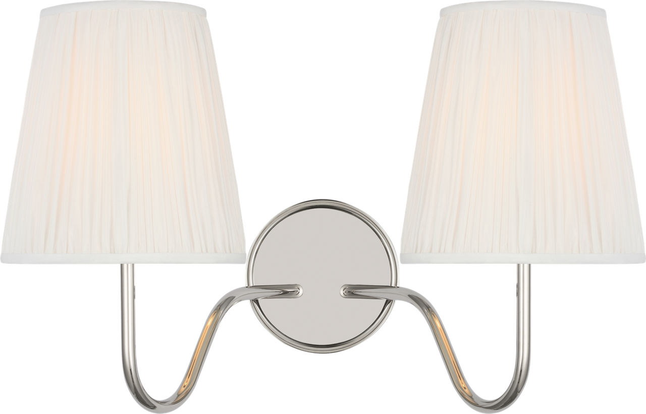 Lyndsie 11" Double Sconce in Polished Nickel with Silk Pleated Shades