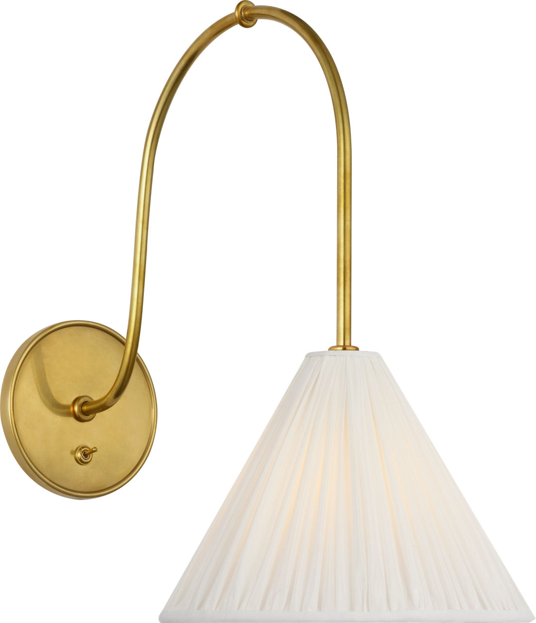 Malia 14" Arched Wall Light in Hand-Rubbed Antique Brass with Silk Pleated Shade