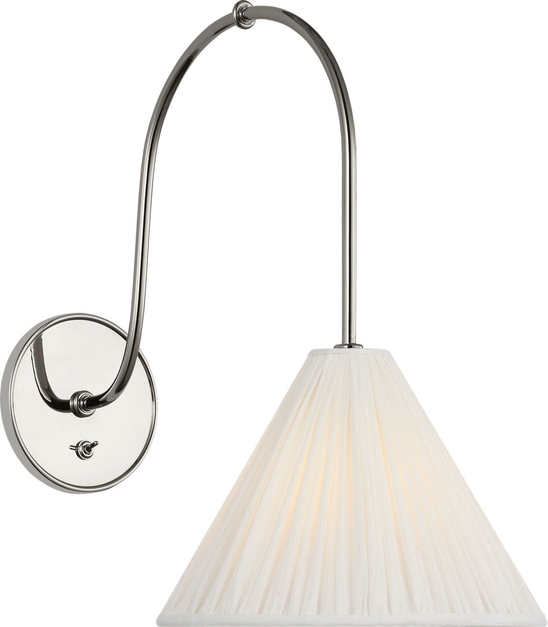 Malia 14" Arched Wall Light in Polished Nickel with Silk Pleated Shade