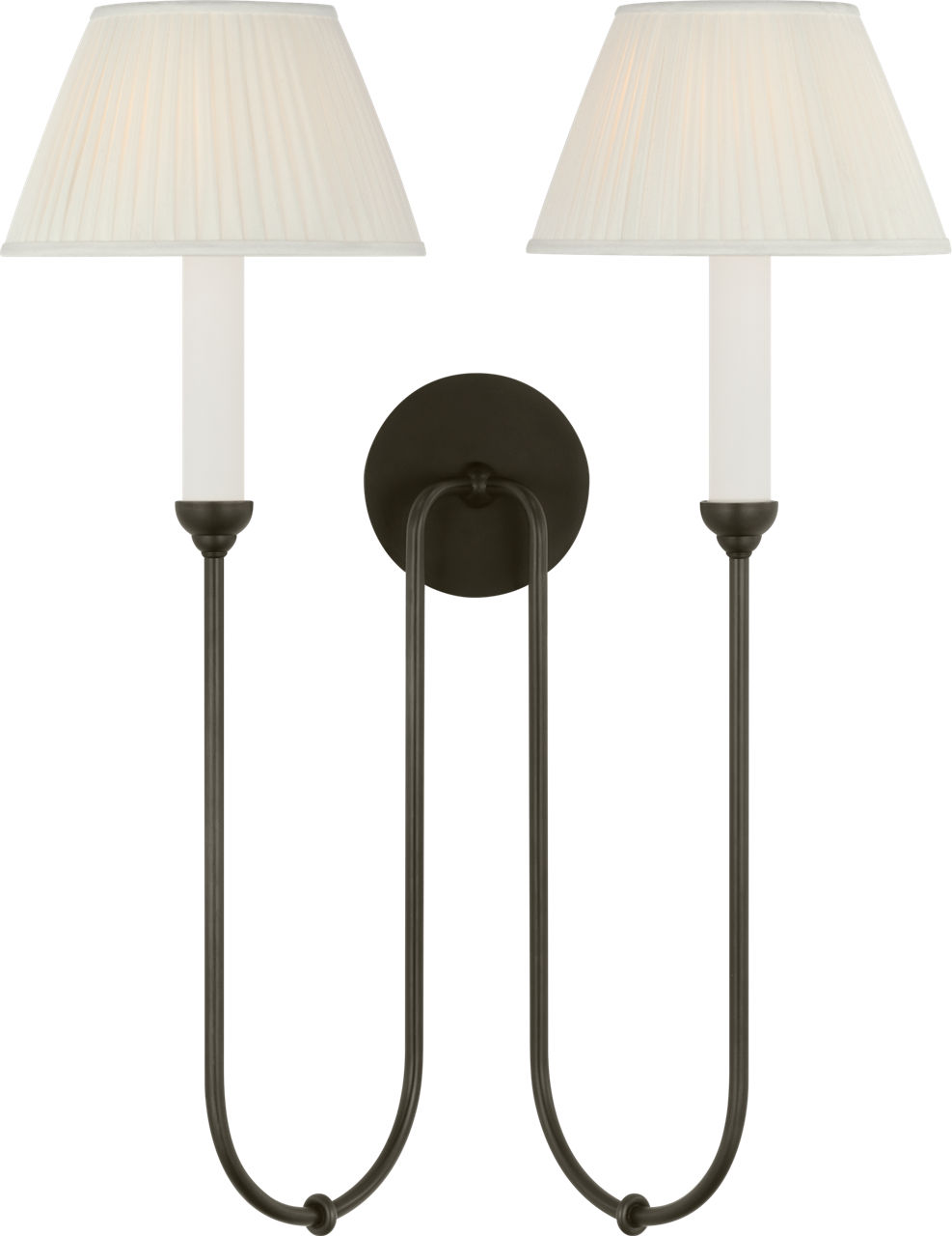 Ingela 24" Double Sconce in Modern Iron with Silk Pleat Shades