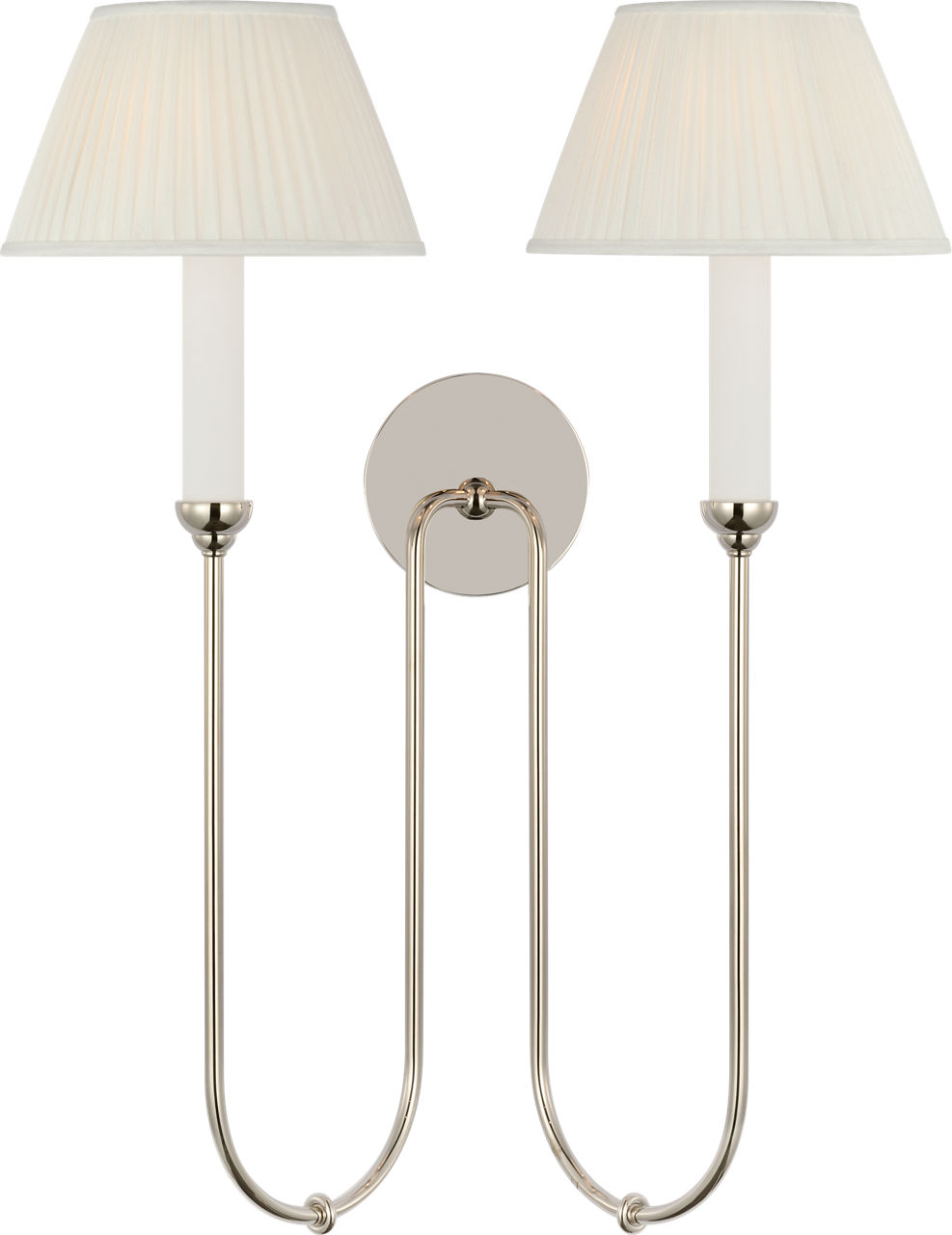 Ingela 24" Double Sconce in Polished Nickel with Silk Pleat Shades