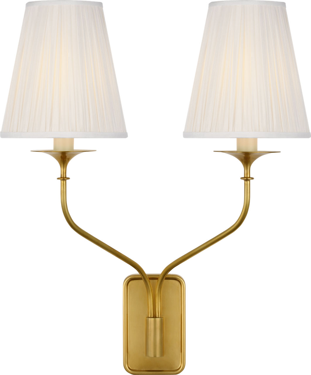 Knox 19" Double Sconce in Hand-Rubbed Antique Brass with Silk Pleated Shades