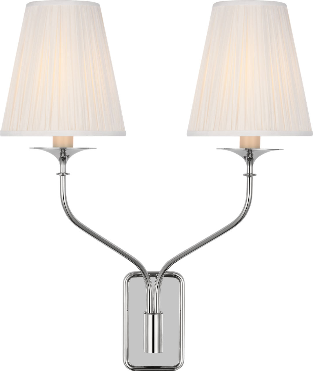 Knox 19" Double Sconce in Polished Nickel with Silk Pleated Shades