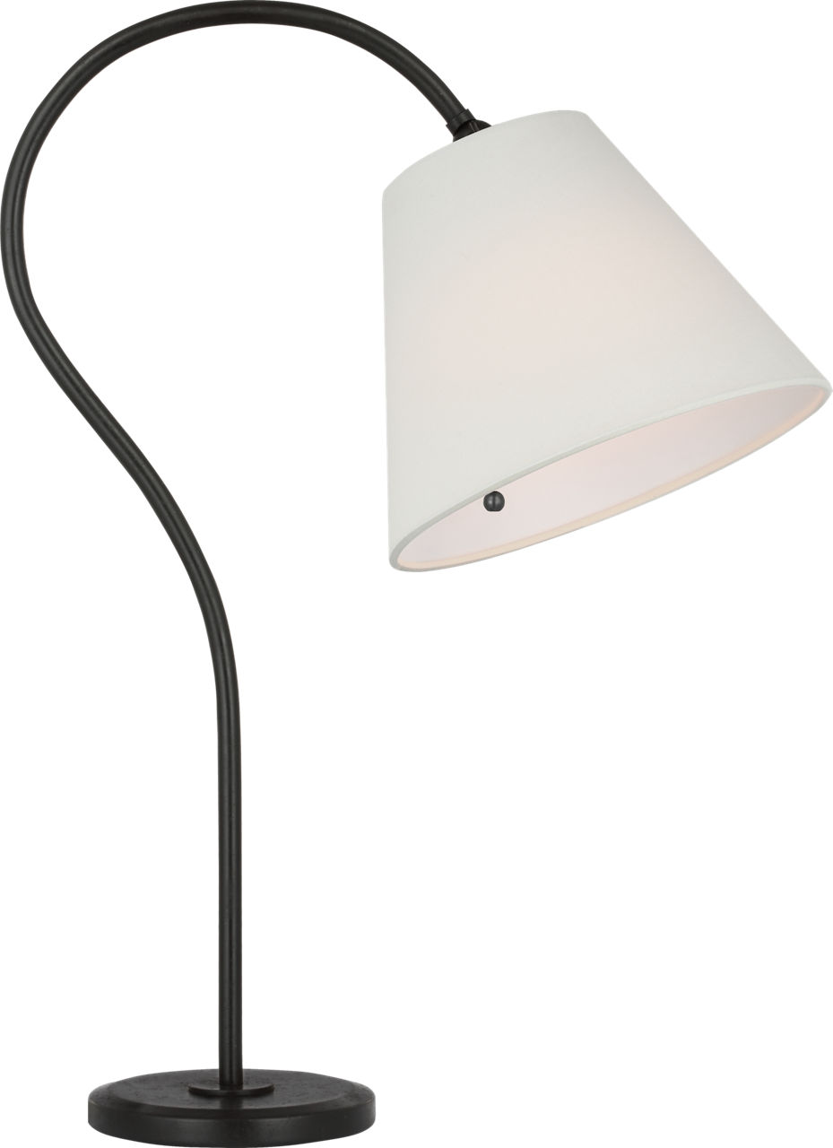 Dume 24" Arched Table Lamp in Aged Iron with Linen Shade