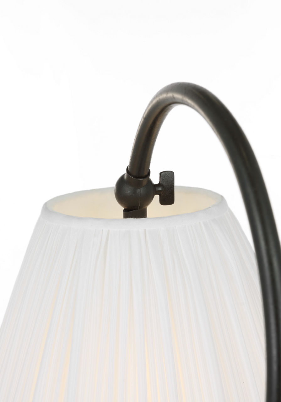 Dume 24" Arched Table Lamp in Aged Iron with Silk Pleated Shade