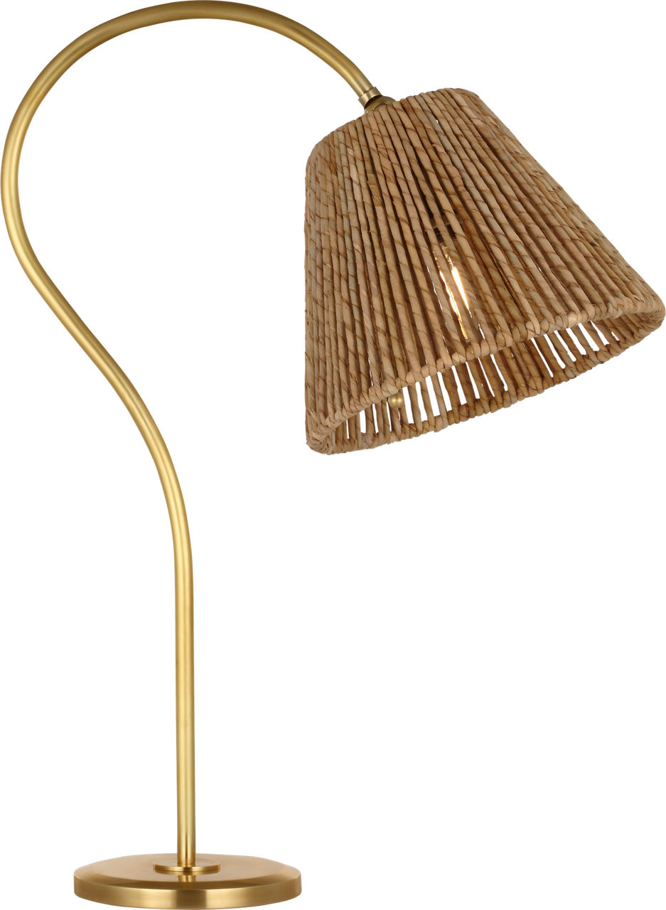 Dume 24" Arched Table Lamp in Hand-Rubbed Antique Brass with Natural Abaca Shade