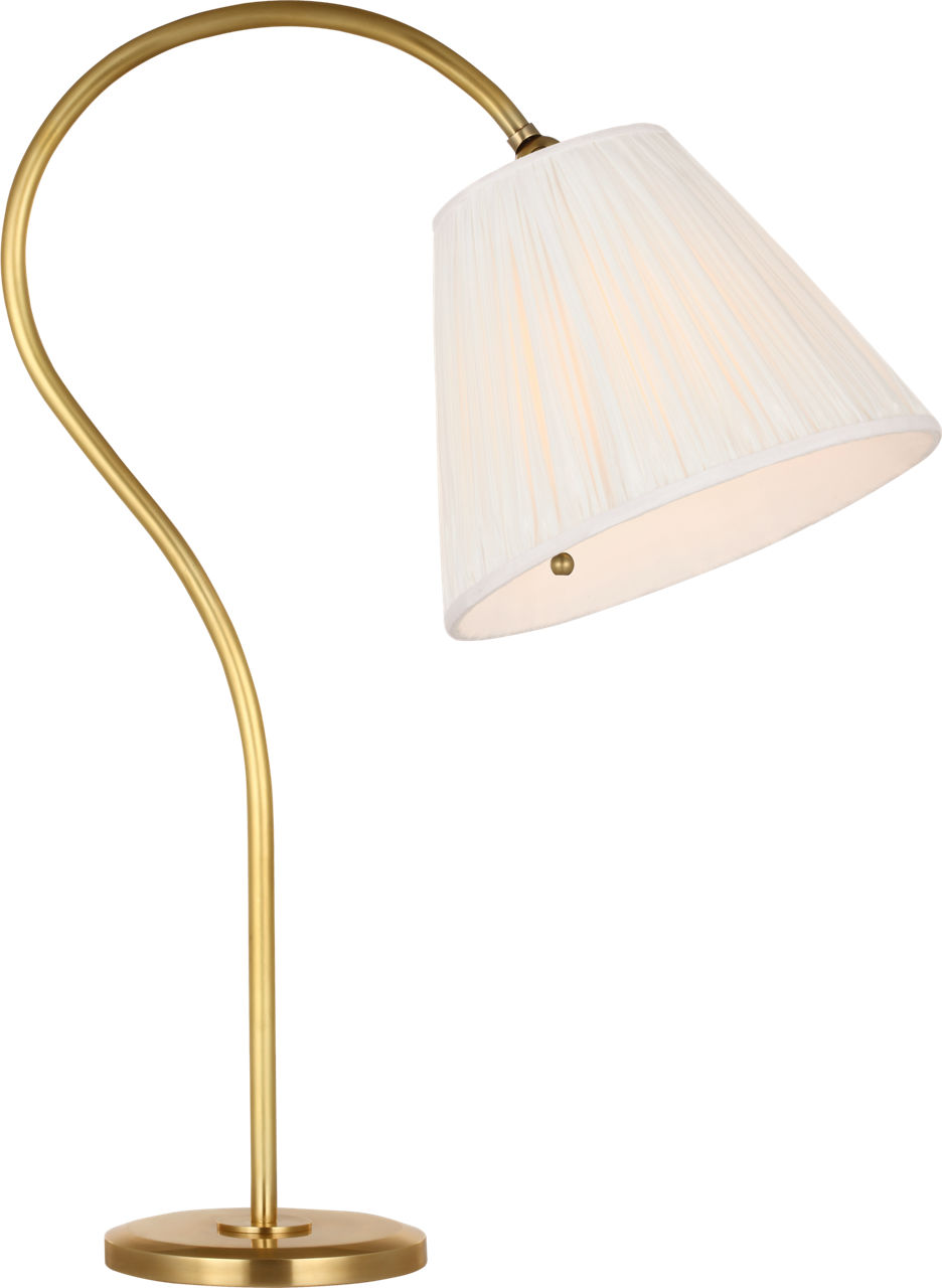 Dume 24" Arched Table Lamp in Hand-Rubbed Antique Brass with Silk Pleated Shade