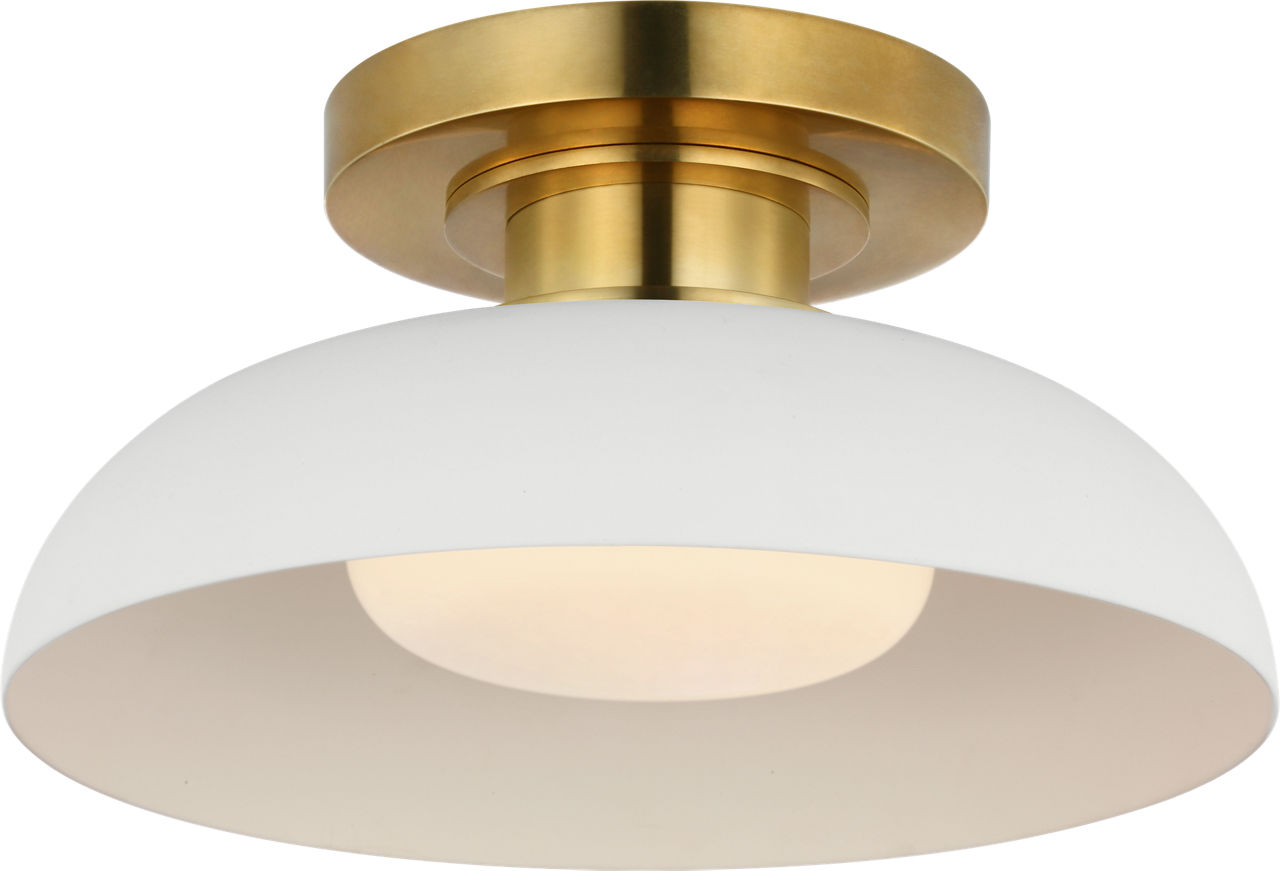 Cyrus 8" Flush Mount in Hand-Rubbed Antique Brass and Matte White with White Glass