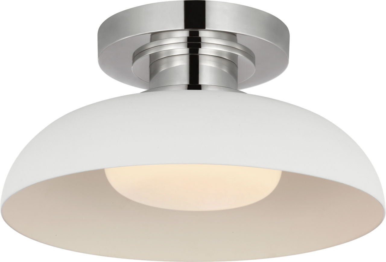 Cyrus 8" Flush Mount in Polished Nickel and Matte White with White Glass