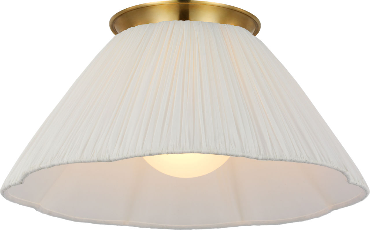 Bradley 18" Flush Mount in Hand-Rubbed Antique Brass with Scalloped Silk Pleated Shade