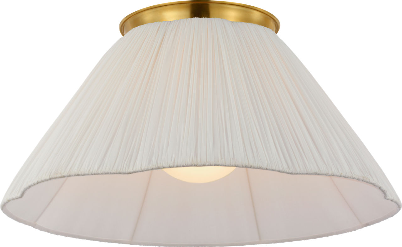 Bradley 24" Flush Mount in Hand-Rubbed Antique Brass with Scalloped Silk Pleated Shade