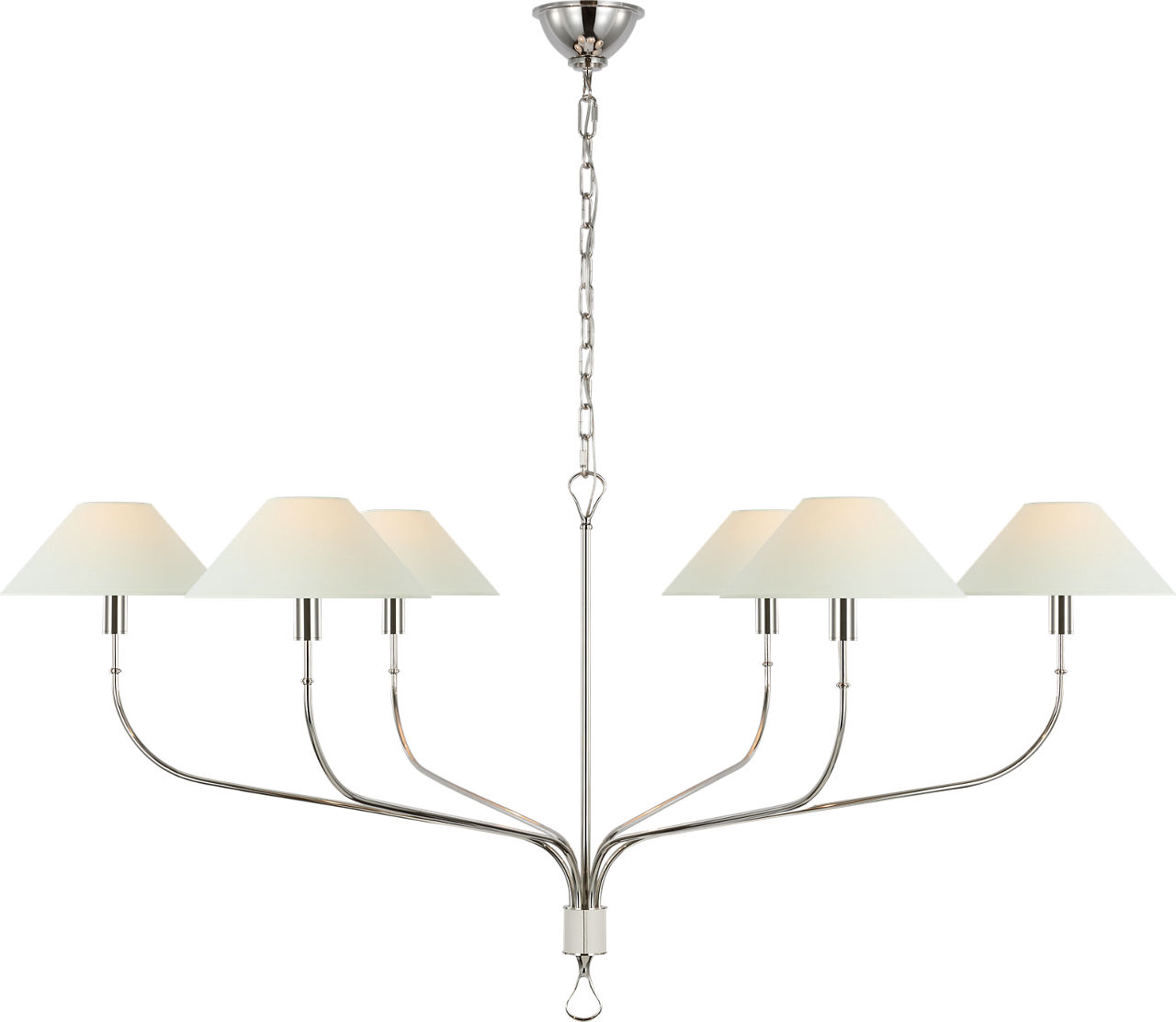 Griffin Grande Tail Chandelier in Polished Nickel and Parchment Leather with Linen Shades