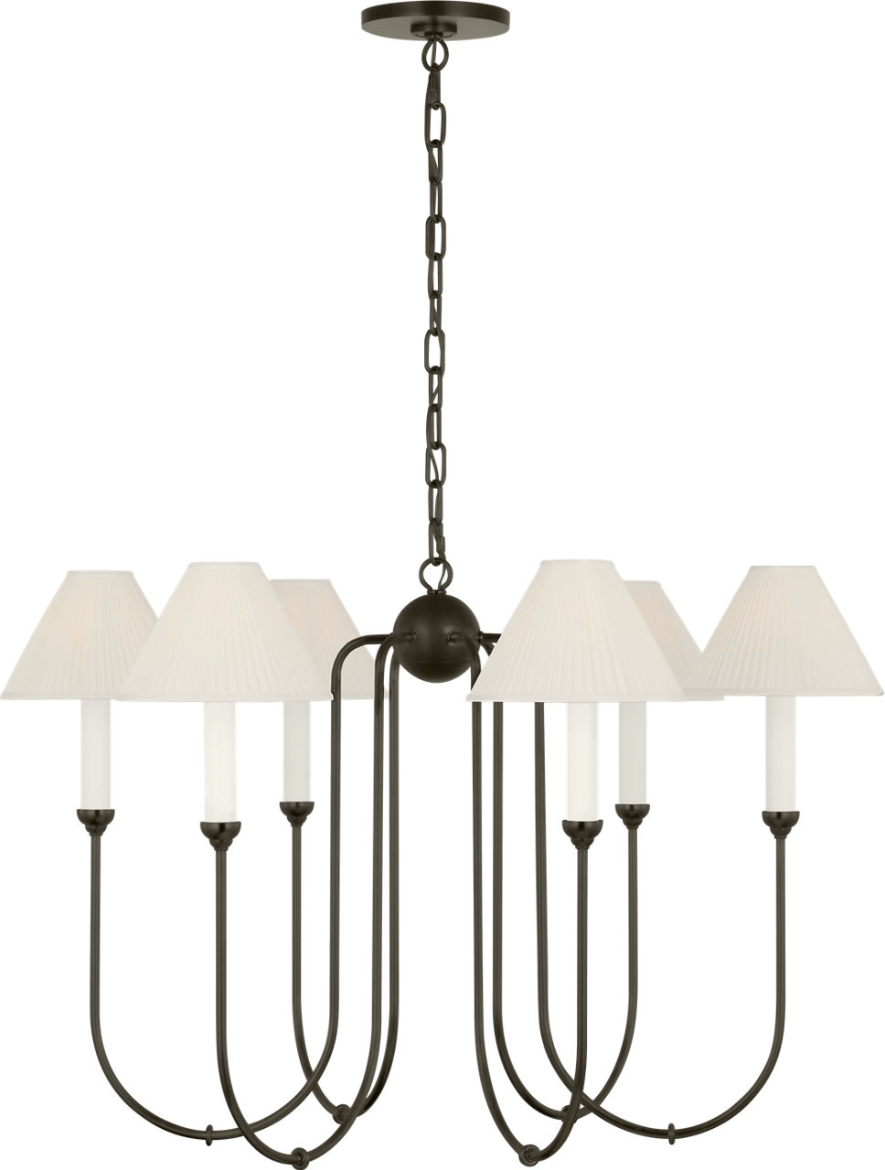 Ingela 36" Chandelier in Modern Iron with Silk Pleat Shades