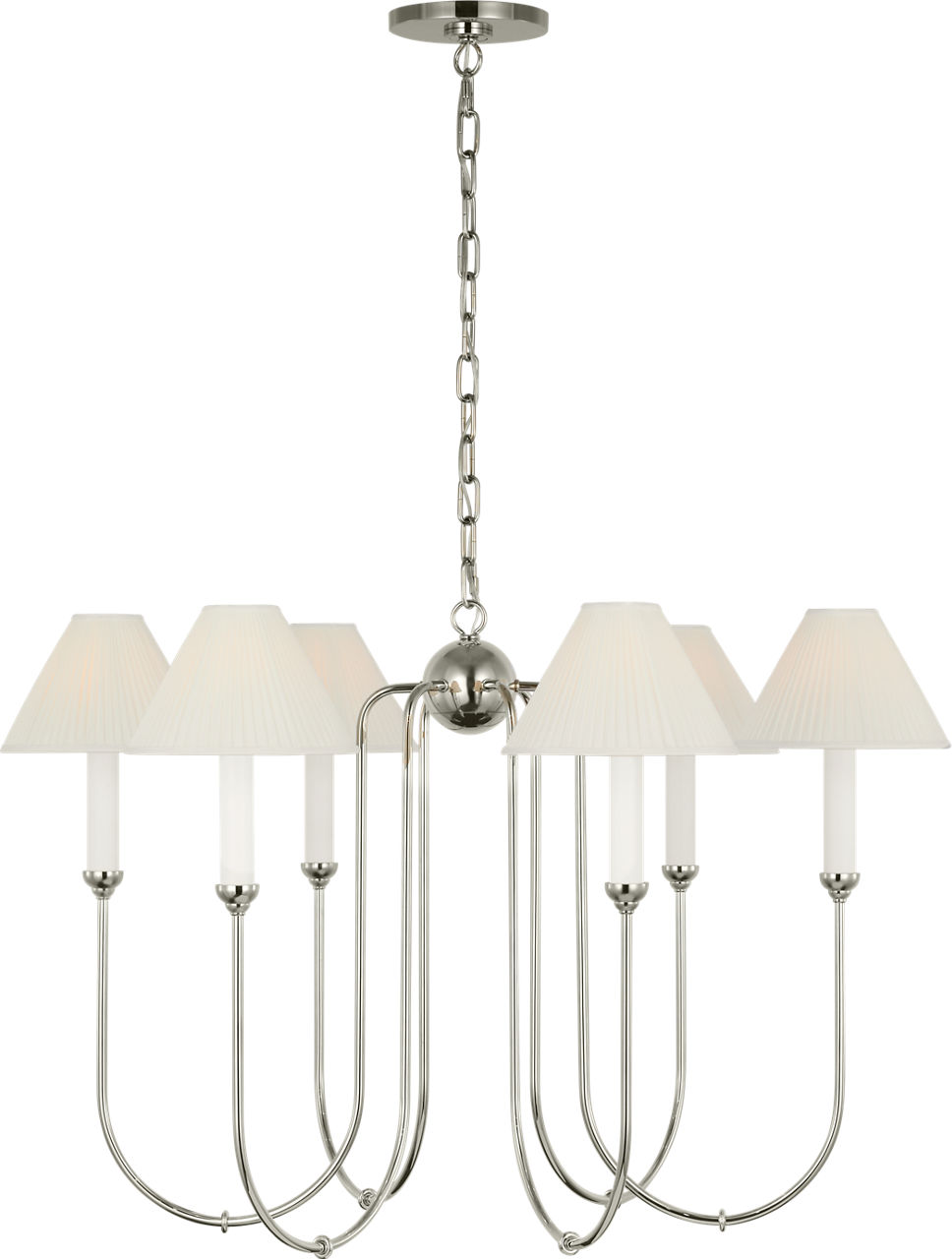 Ingela 36" Chandelier in Polished Nickel with Silk Pleat Shades