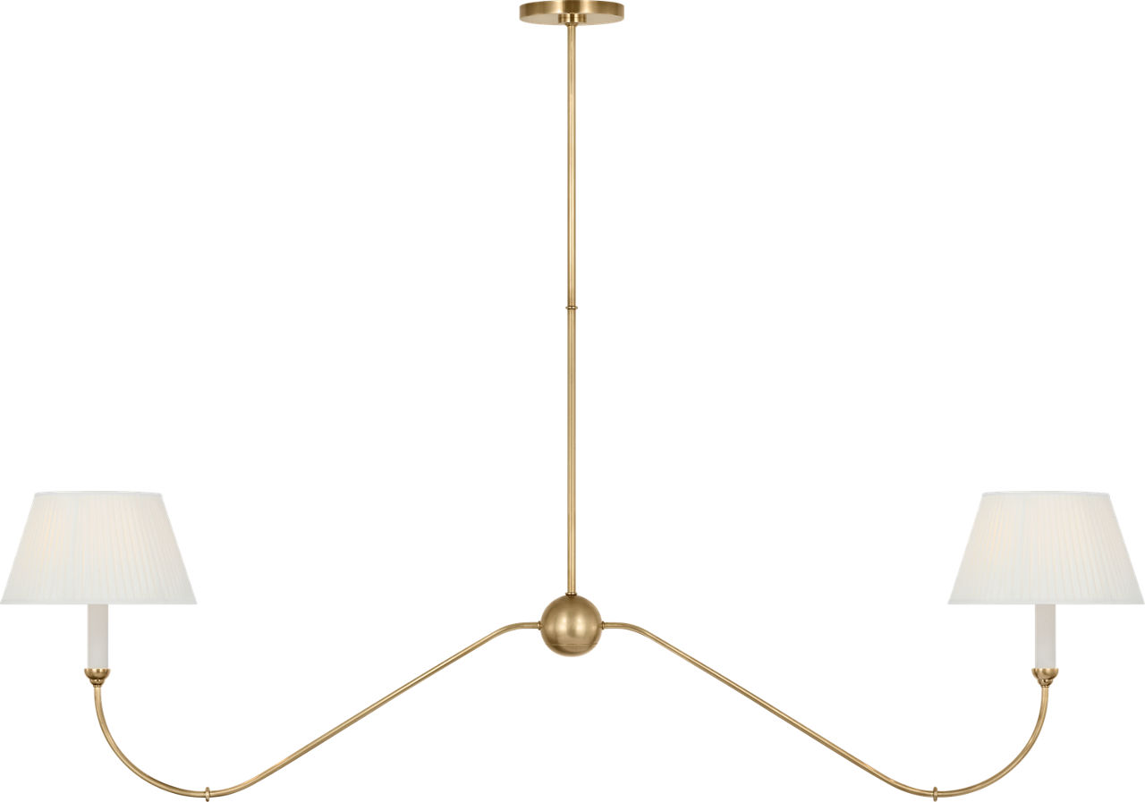 Ingela 65" Linear Chandelier in Hand-Rubbed Antique Brass with Silk Pleat Shades
