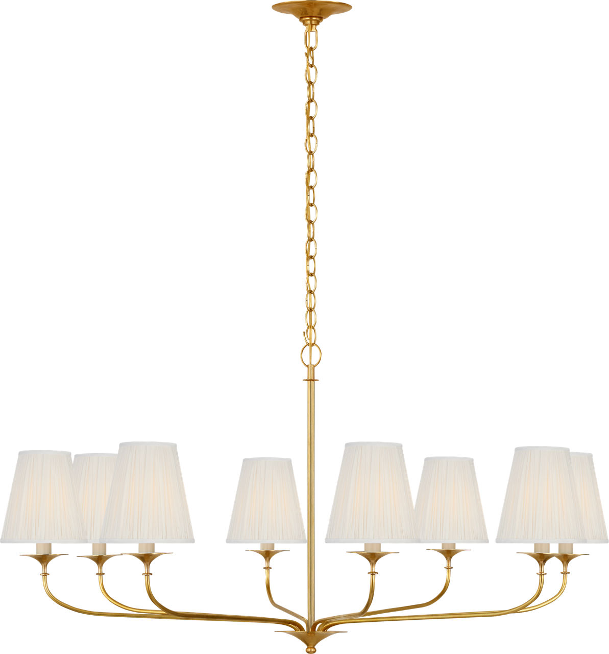 Knox 42" Chandelier in Hand-Rubbed Antique Brass with Silk Pleated Shades
