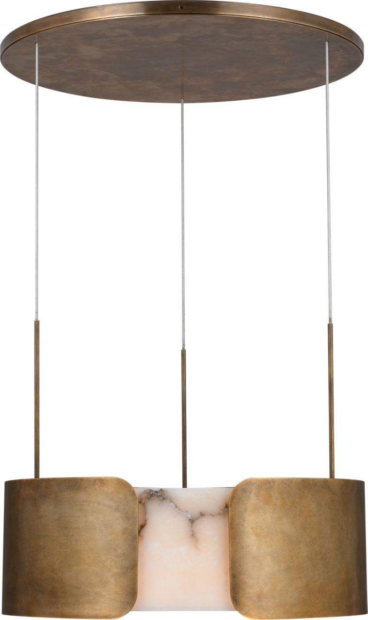 Armise 28" Drum Chandelier in Mottled Brass with Alabaster