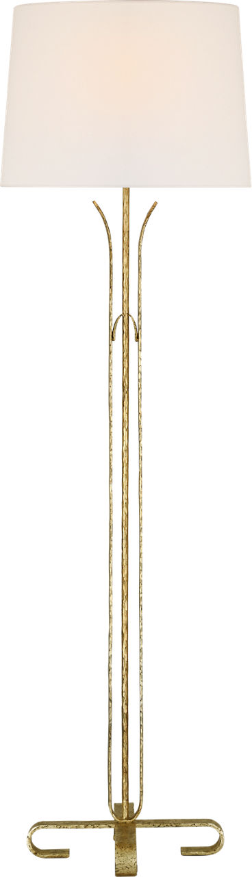 Olivette 63" Forged Floor Lamp in Gilded Iron with Linen Shade