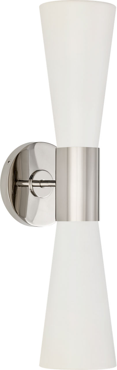Clarkson Medium Narrow Sconce in Polished Nickel and White