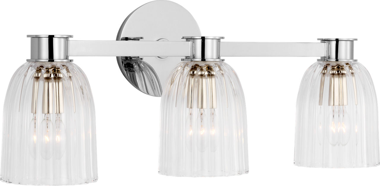 Asalea Triple Vanity Light in Polished Nickel with Clear Glass