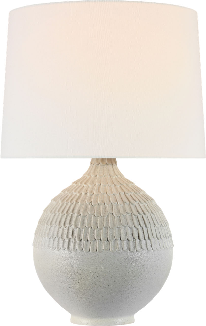 Morava 28" Hand Carved Table Lamp in Volcanic White with Linen Shade
