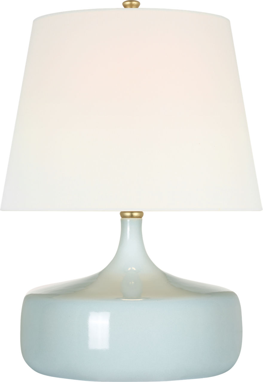 Cassis 19" Low Wide Table Lamp in Pale Blue with Linen Shade