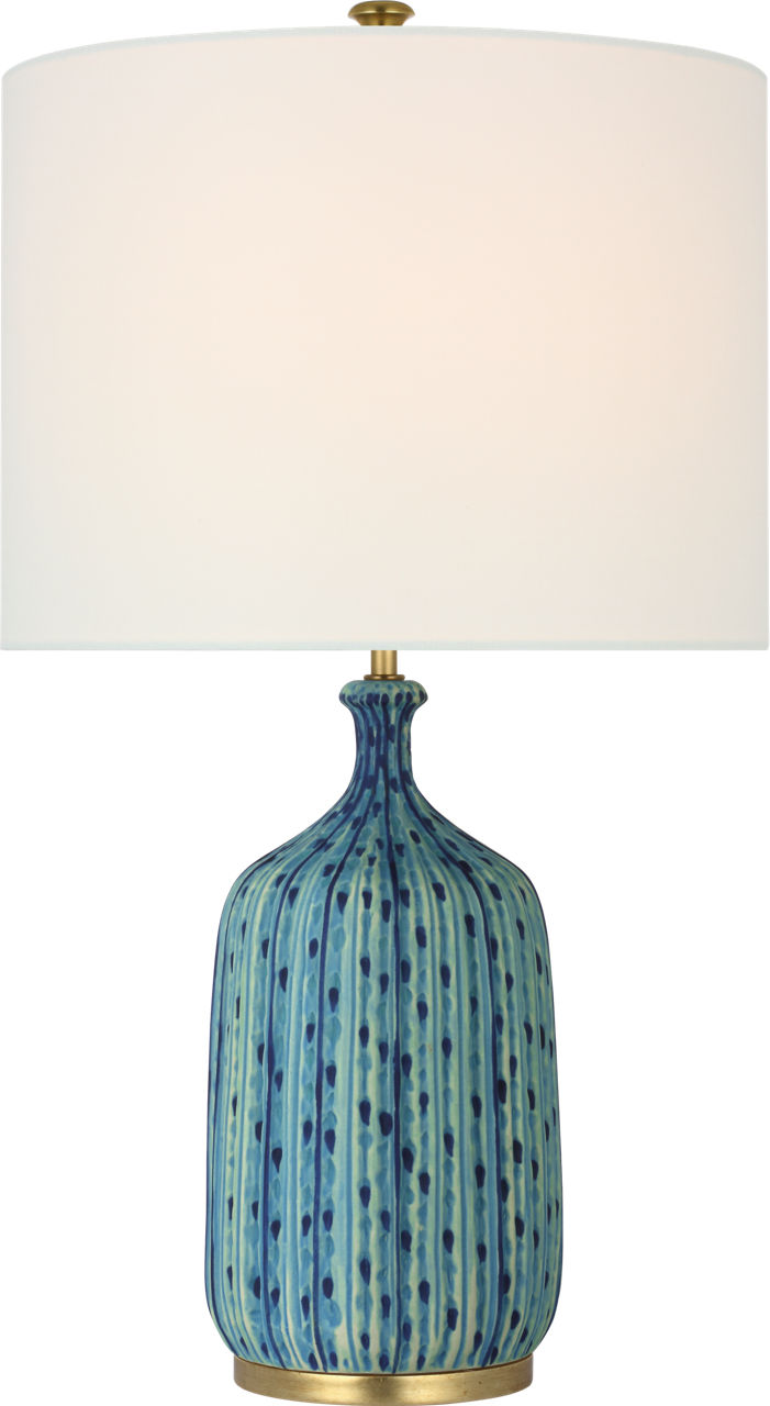Culloden 25" Cordless Table Lamp in Pebbled Aquamarine with Linen Shade