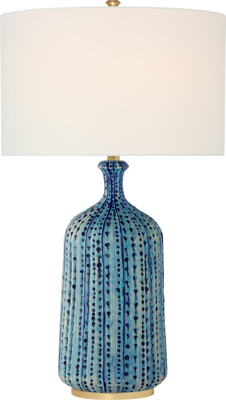 Culloden Cordless Table Lamp in Pebbled Aquamarine with Linen Shade