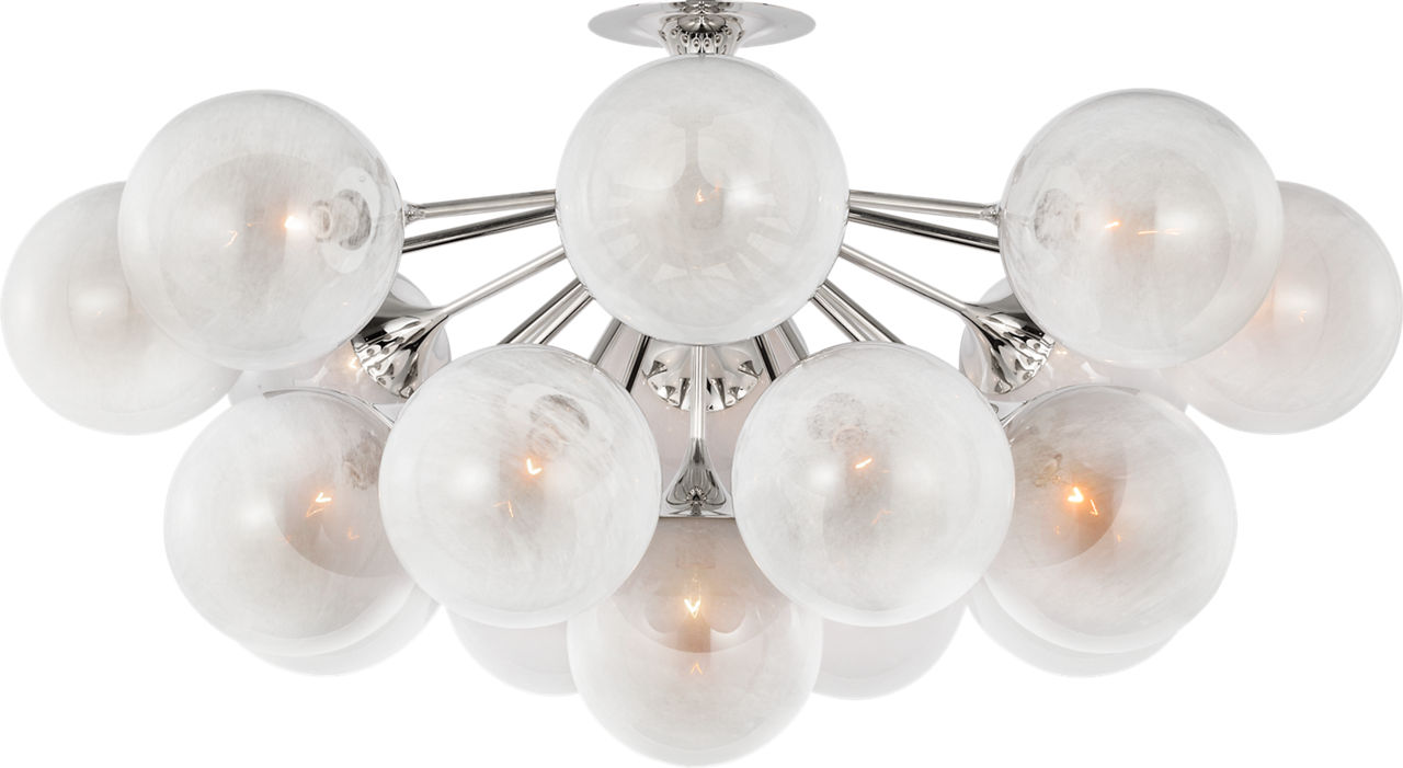 Cristol 43" Flush Mount in Polished Nickel with White Strie Glass