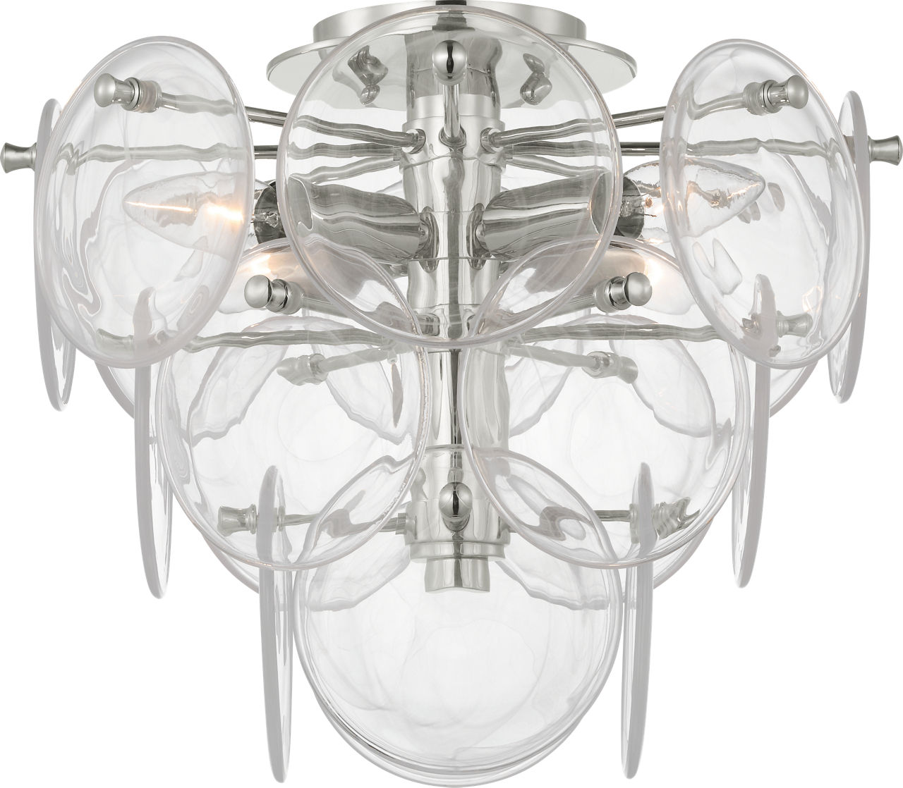 Loire Medium Tiered Flush Mount in Polished Nickel with Clear Strie Glass