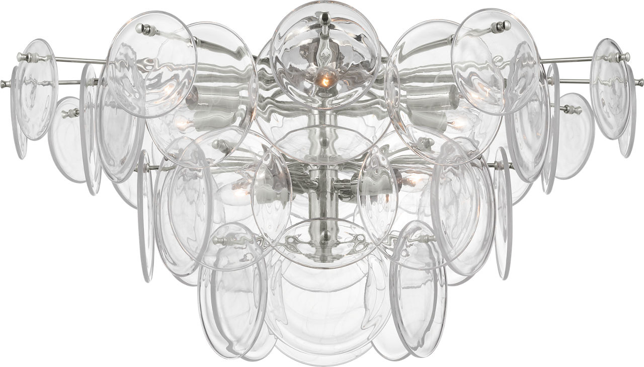 Loire Grande Flush Mount in Polished Nickel with Clear Strie Glass