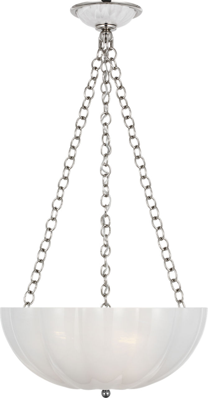 Rosehill 16" Bowl Chandelier in Polished Nickel with White Strie Glass