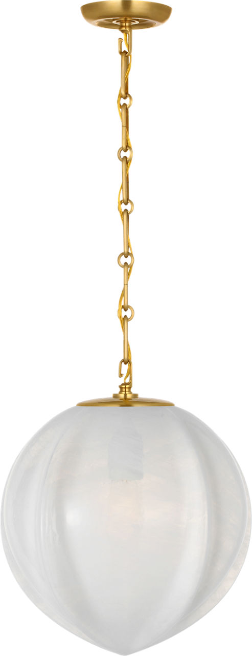 Rae 13" Pendant in Hand-Rubbed Antique Brass with White Strie Glass