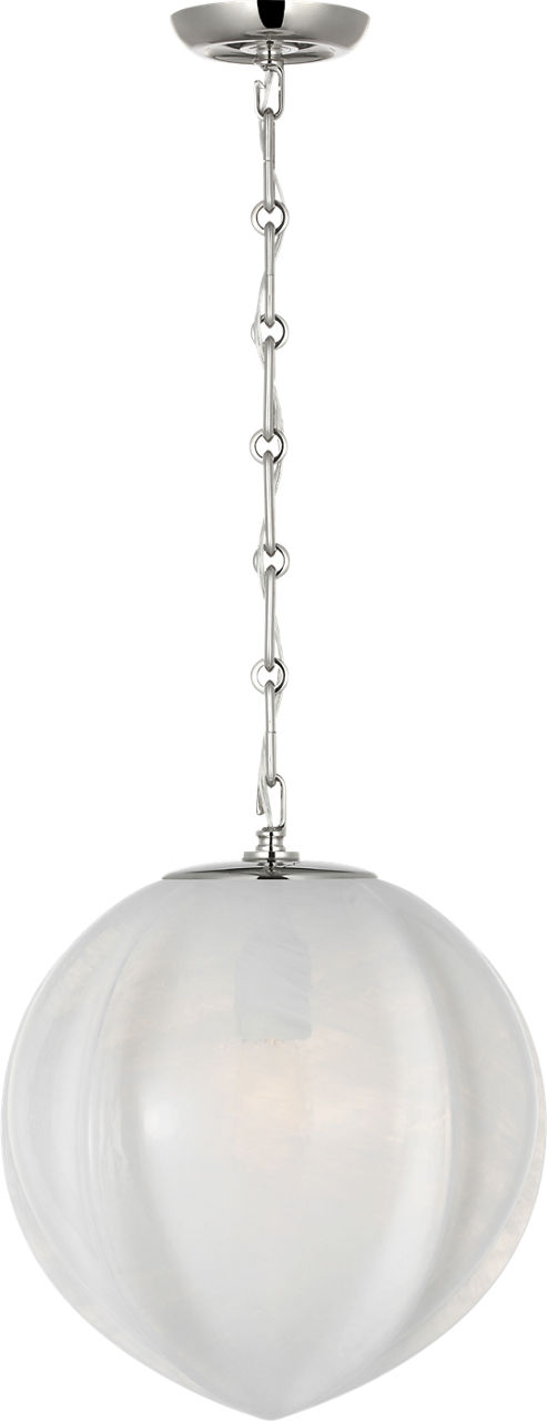 Rae 13" Pendant in Polished Nickel with White Strie Glass