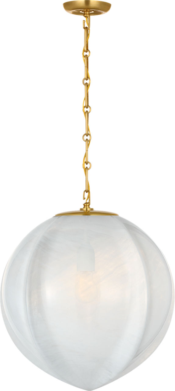 Rae 17" Pendant in Hand-Rubbed Antique Brass with White Strie Glass