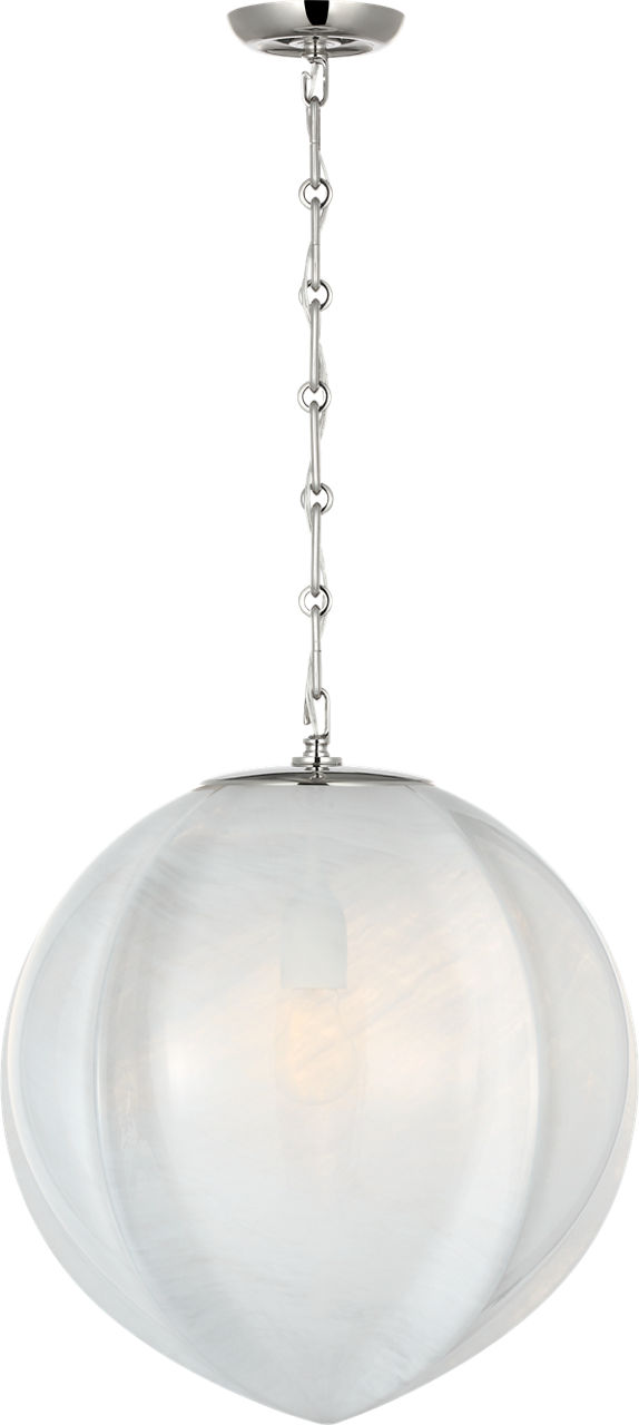 Rae 17" Pendant in Polished Nickel with White Strie Glass