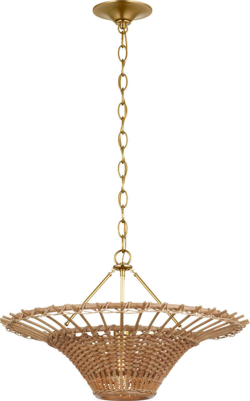 Elona 24" Chandelier in Hand-Rubbed Antique Brass with Natural Wicker