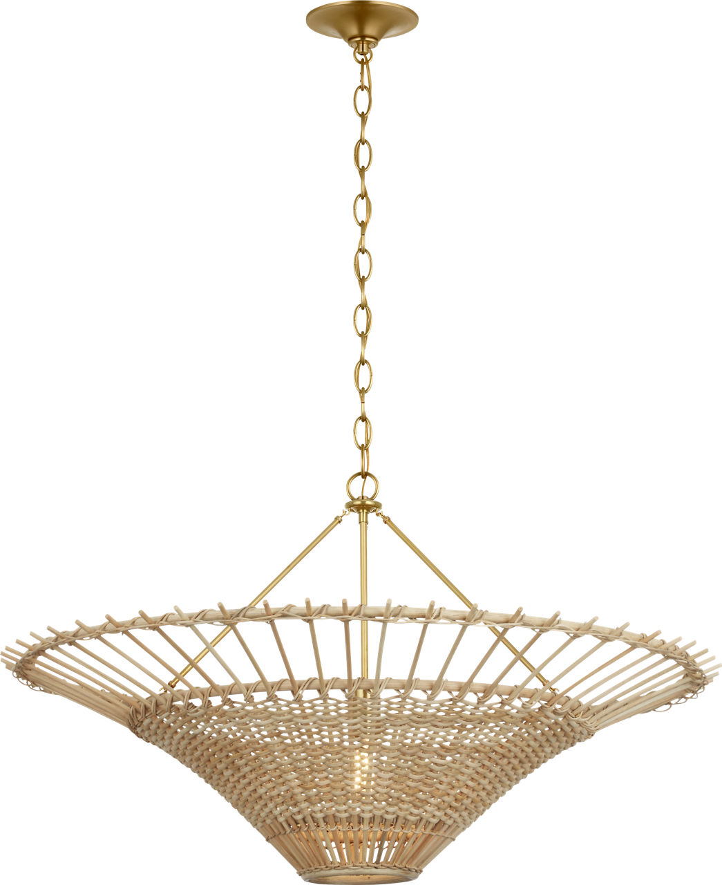 Elona 36" Chandelier in Hand-Rubbed Antique Brass with Blonde Wicker