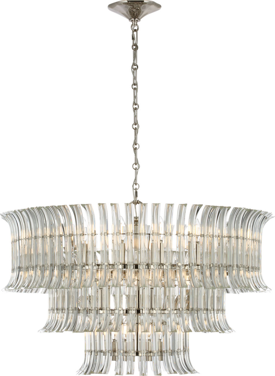 Rhine 34" Three Tier Chandelier in Polished Nickel with Crystal