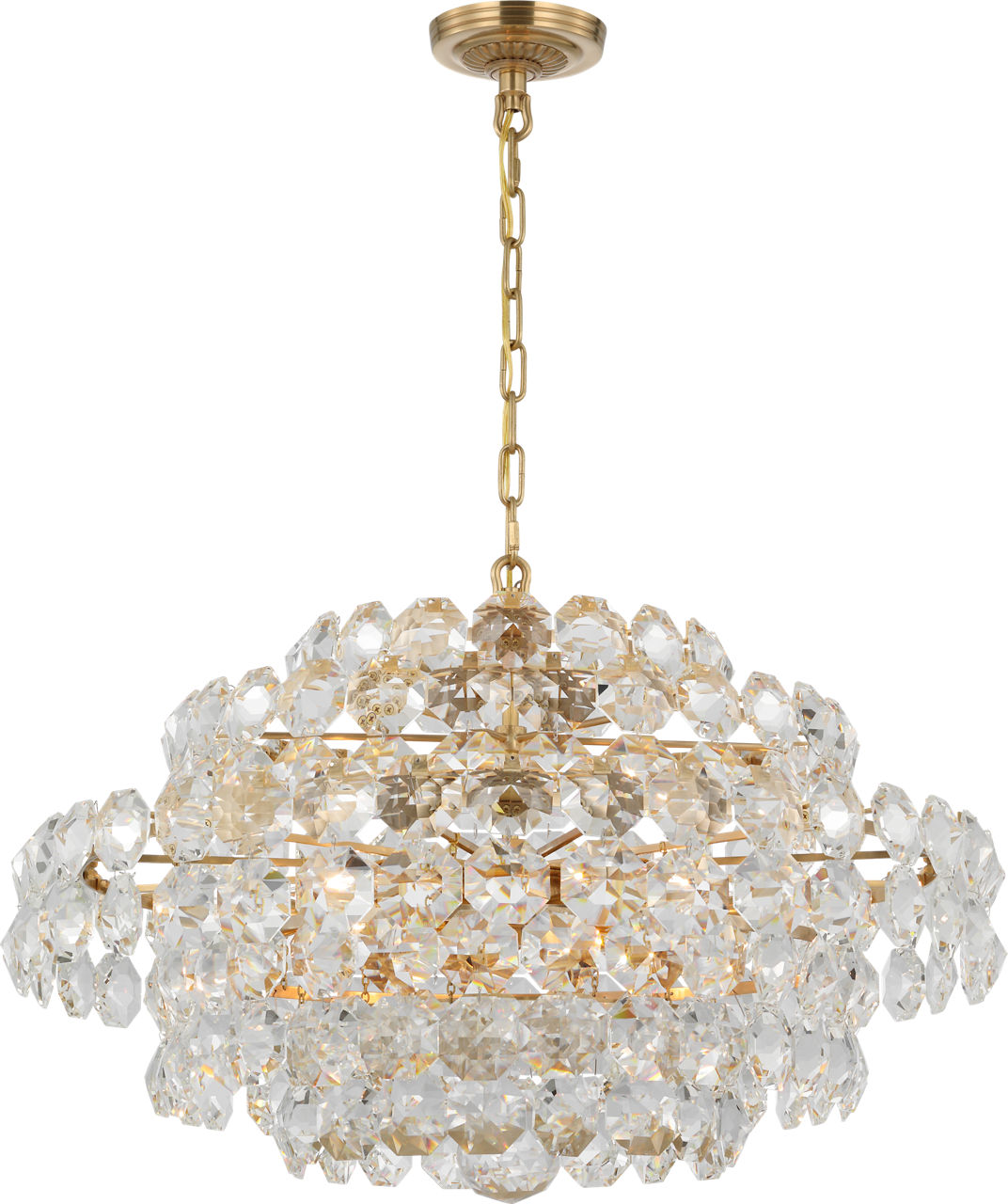 Sanger Small Chandelier in Hand-Rubbed Antique Brass with Crystal