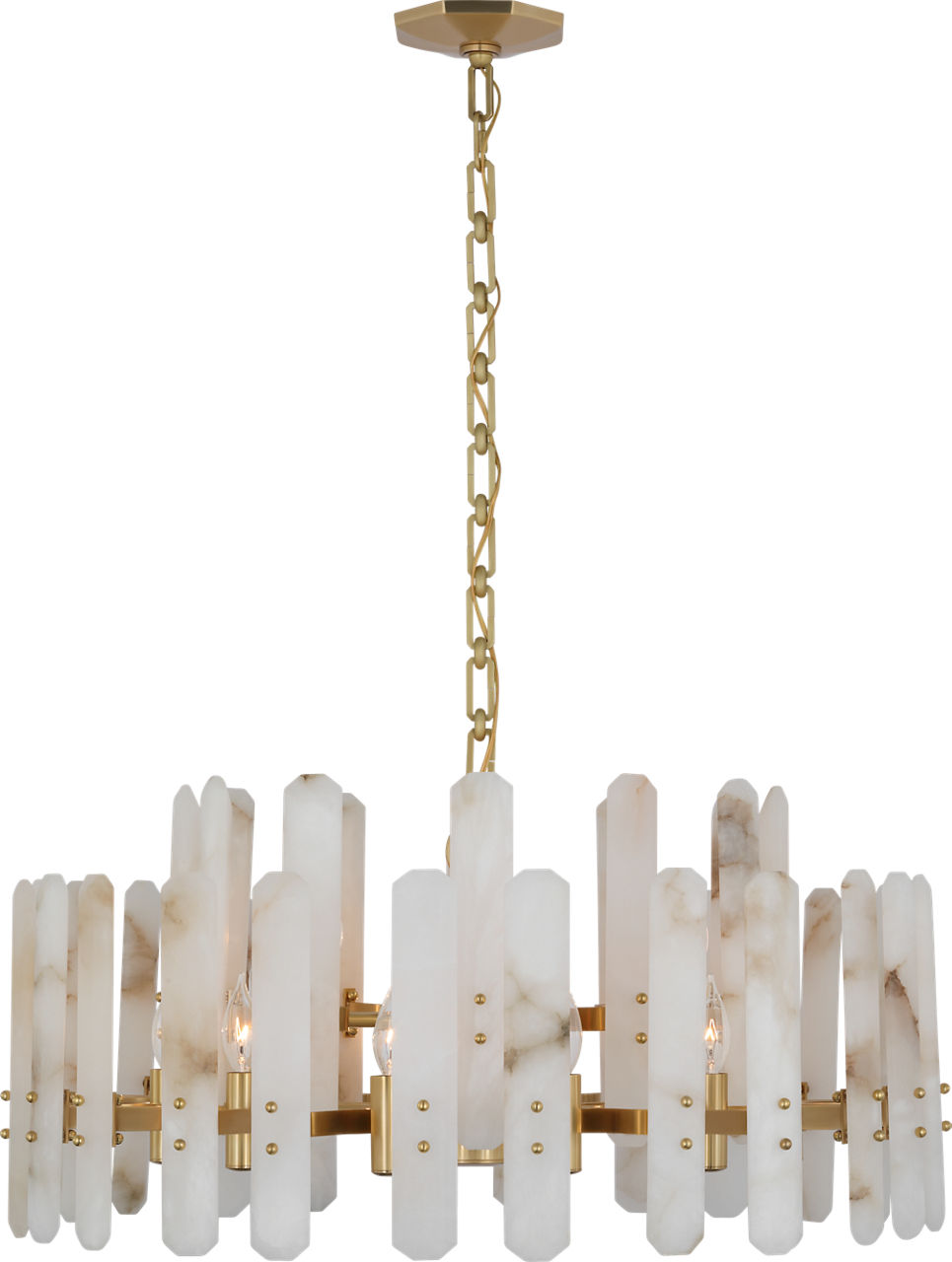 Bonnington Large Chandelier in Hand-Rubbed Antique Brass with Alabaster