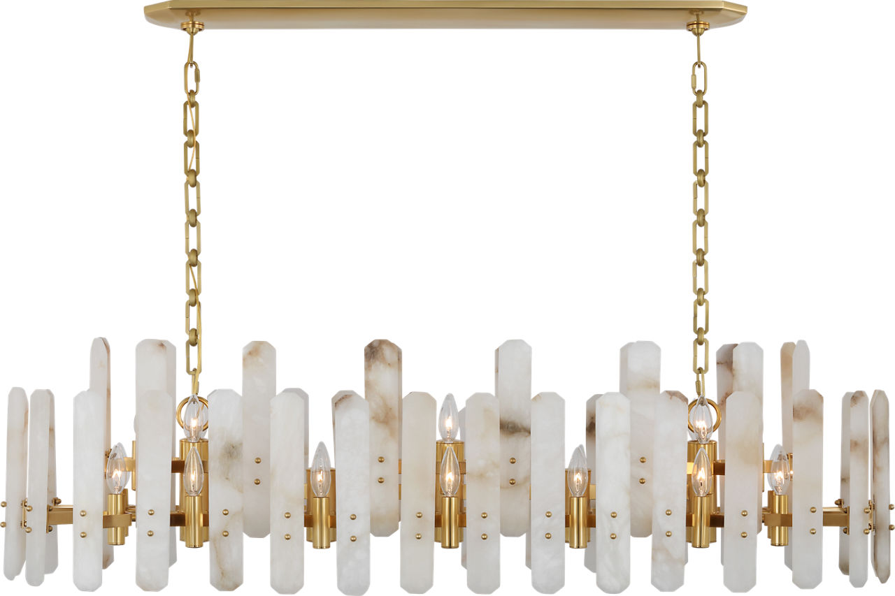 Bonnington Large Linear Chandelier in Hand-Rubbed Antique Brass with Alabaster