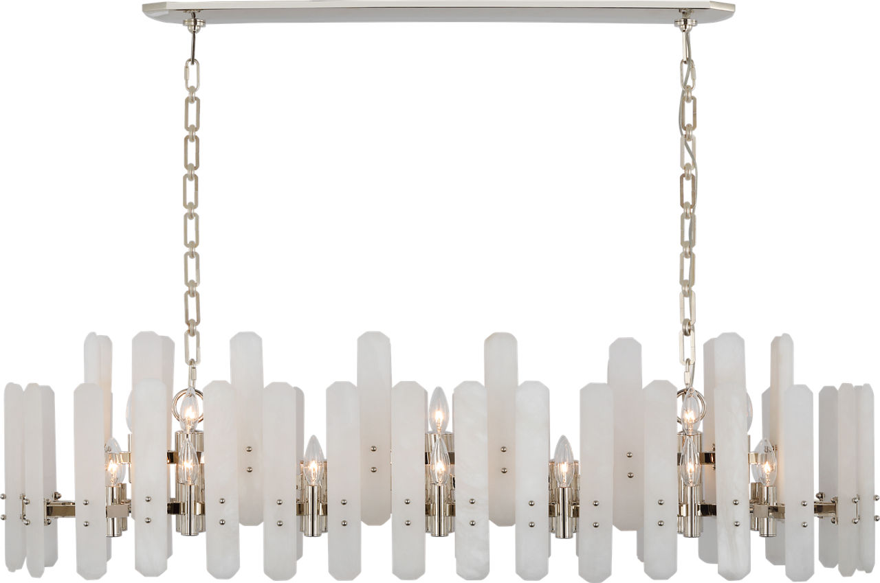 Bonnington Large Linear Chandelier in Polished Nickel with Alabaster