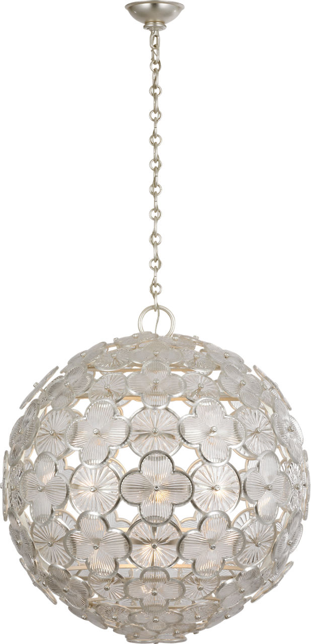 Serliana 25" Chandelier in Burnished Silver Leaf with Silver Edge Leaf Glass