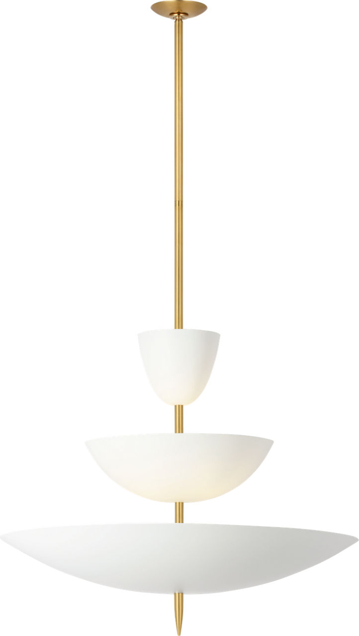 Orsini 30" Three Tier Chandelier in Hand-Rubbed Antique Brass with Plaster White Shades