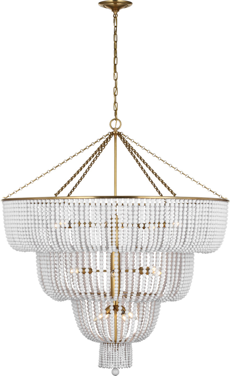 Jacqueline 46" Basket Chandelier in Hand-Rubbed Antique Brass with White Glass